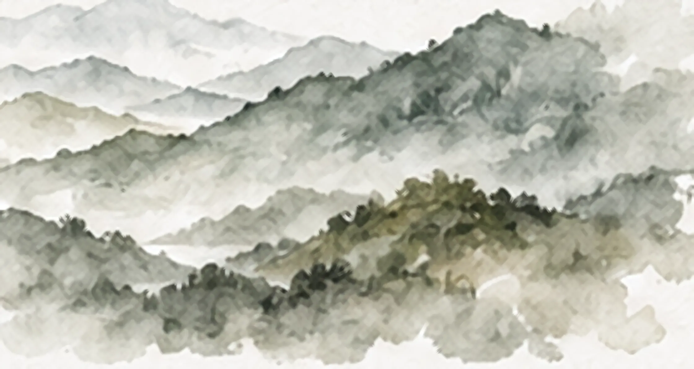 Watercolor painting of mist drifting over the Blue Ridge foothills
